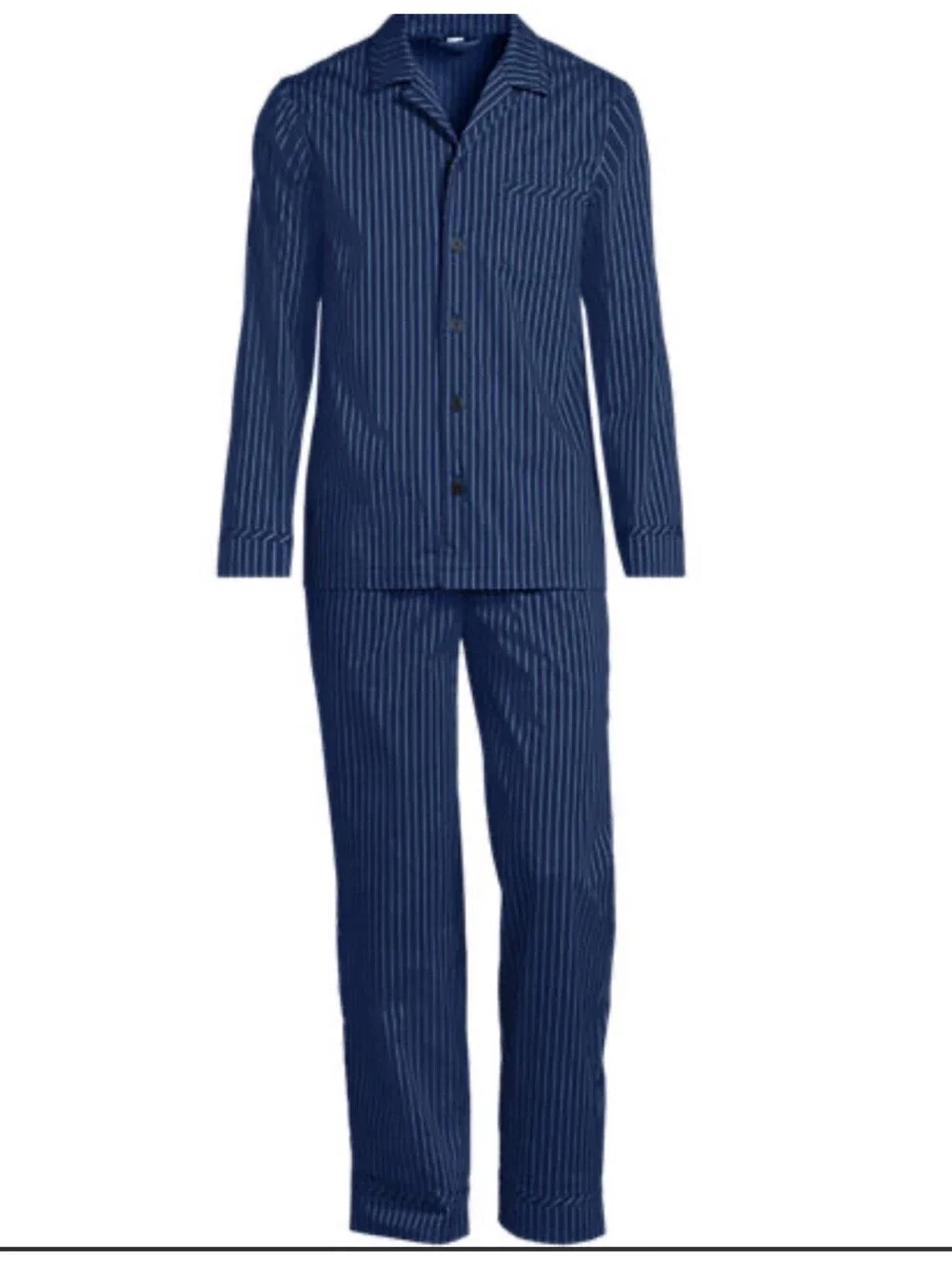Lands' End Men's Navy Blue Striped Woven Bottom Pants Sleep Pajama Set Size XL
